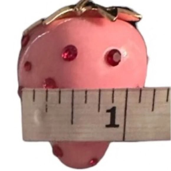 BETSEY JOHNSON SET Enamel & Crystals Pink Strawberry Necklace & Earrings NEW NWT - Picture 10 of 16